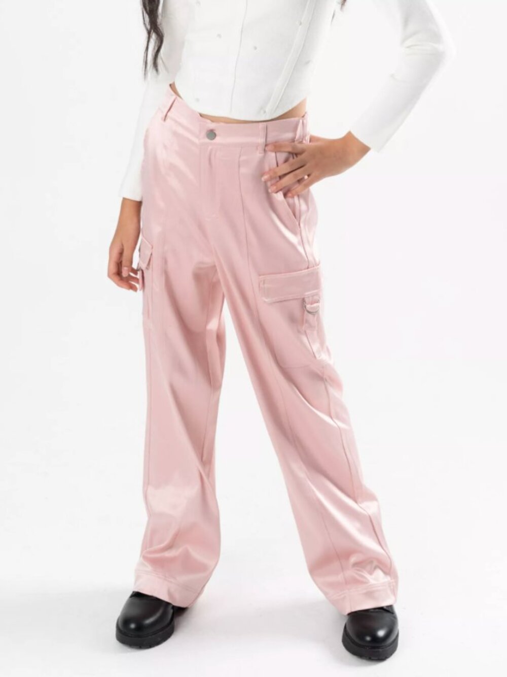 Stella 88 Girls Satin Cargo Pants Pink Size XL Wide Leg Y2K Streetwear NWT